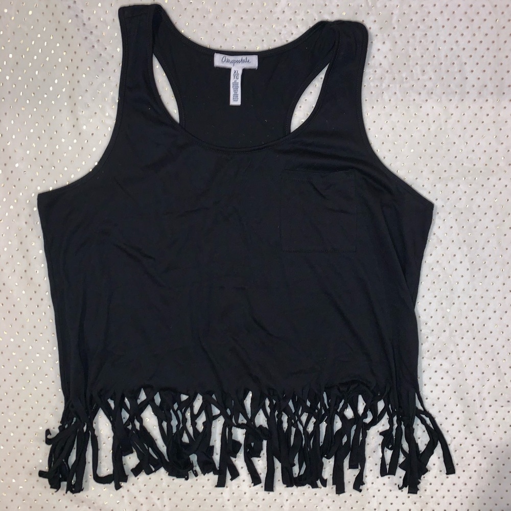 Black Tank Top with Fringe Detail